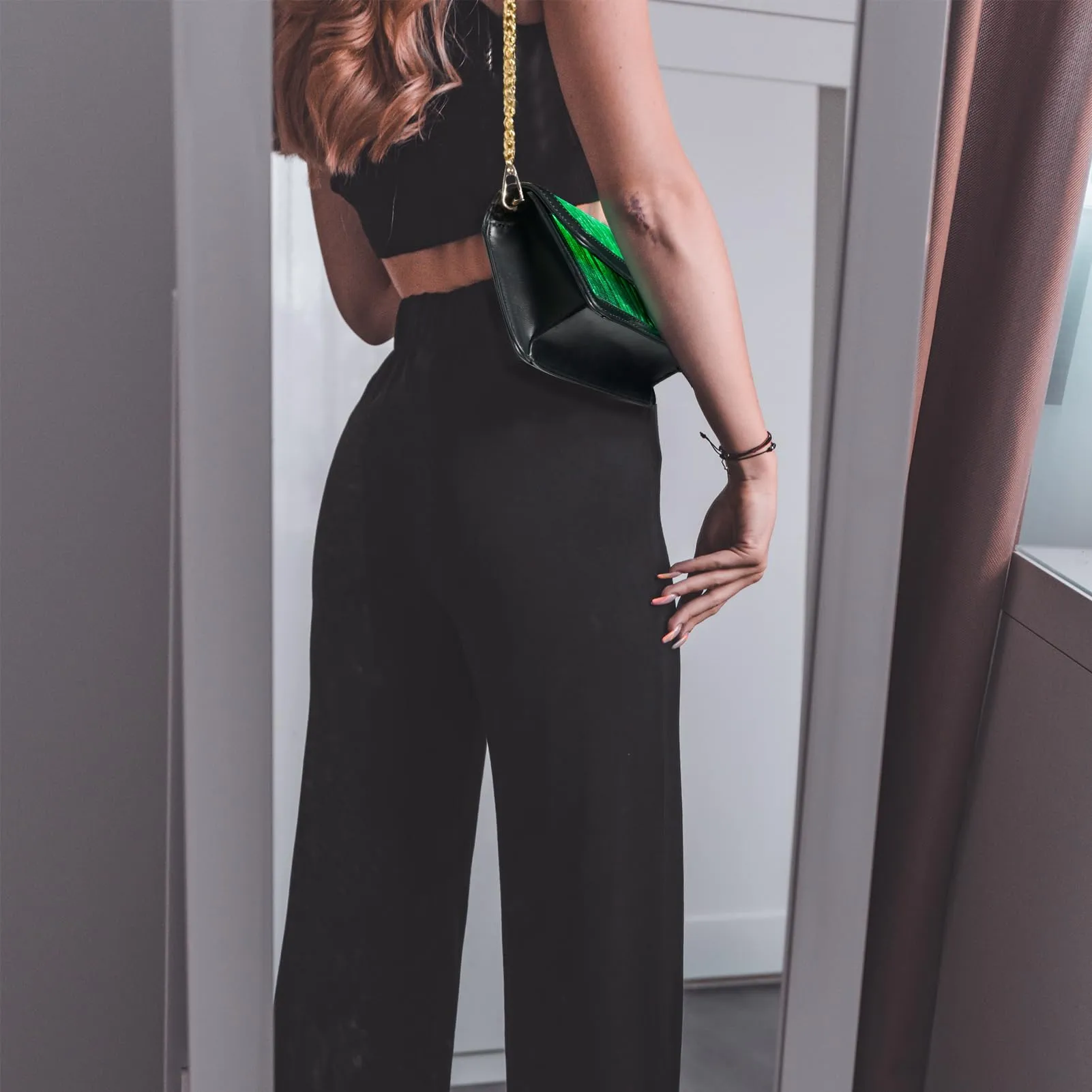 Matte black PU leather with rhinestone magnetic lock