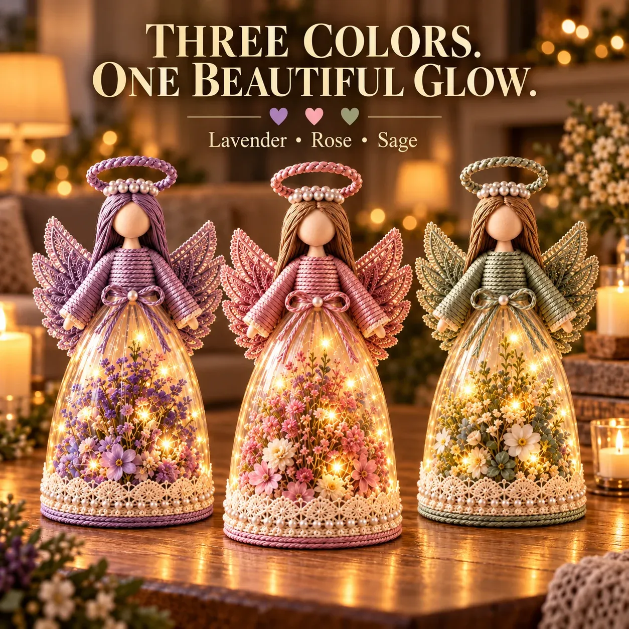 Lavender Rose and Sage floral angel lights