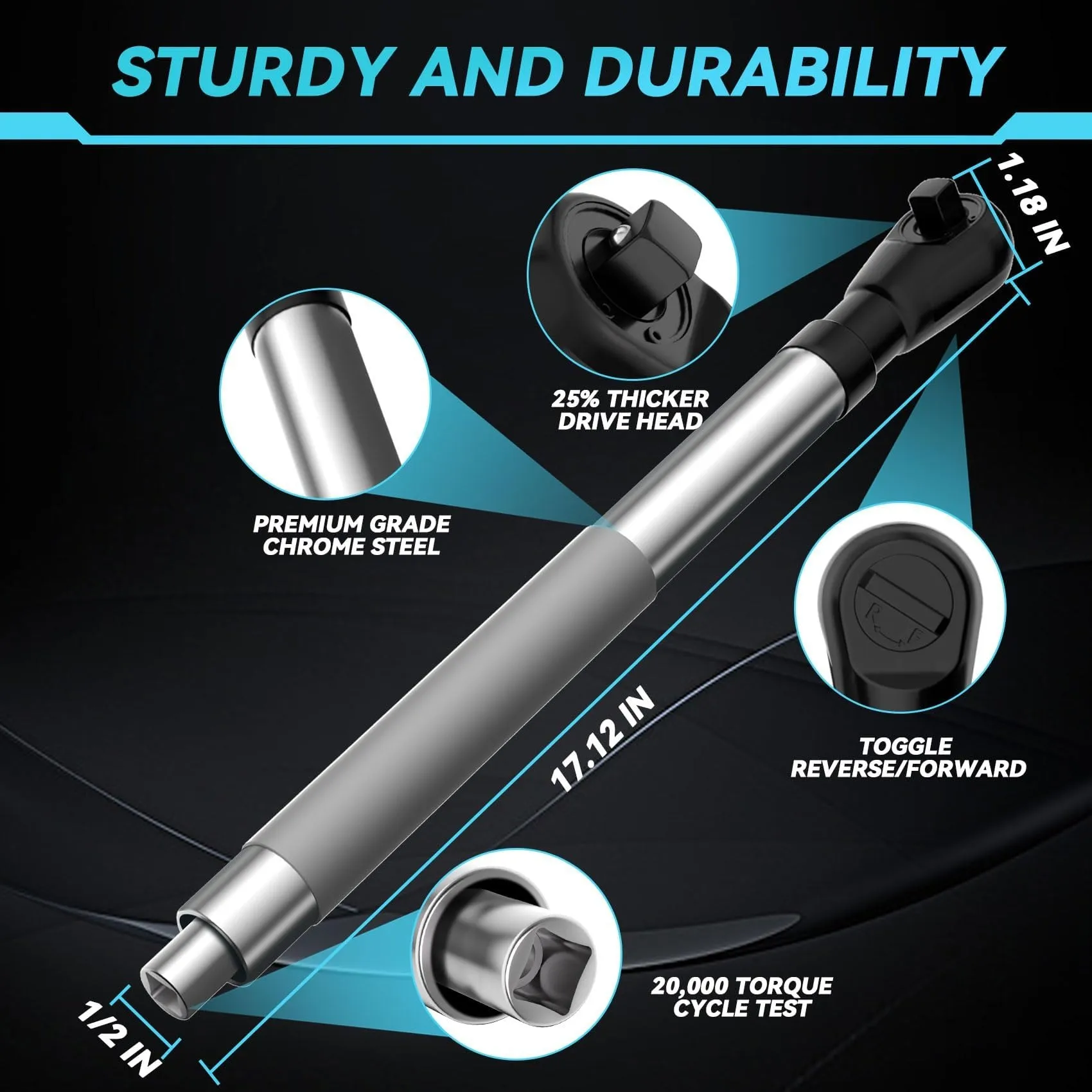 Construction and dimensions of the 1/2-inch offset ratchet extension