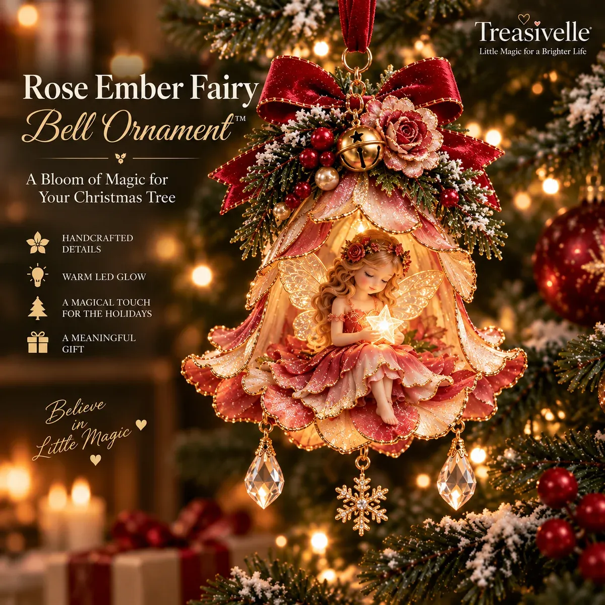 Rose Ember Fairy Bell Ornament