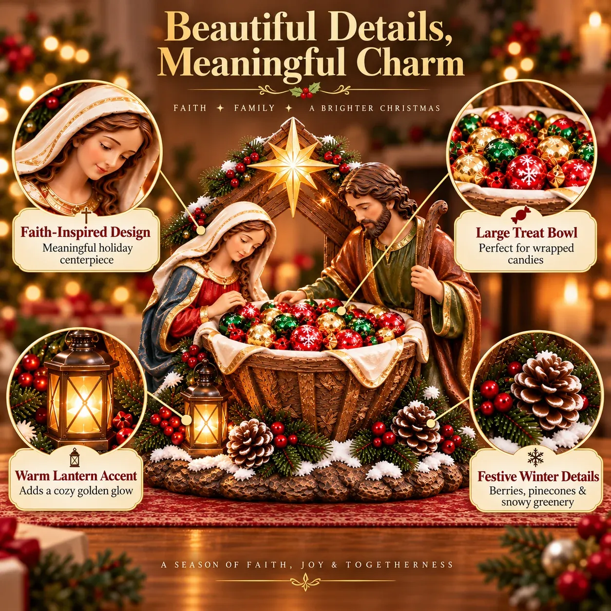 Nativity Blessing Bowl detail features