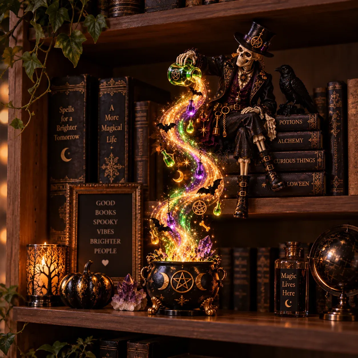 Skeleton Alchemist cascade shelf light