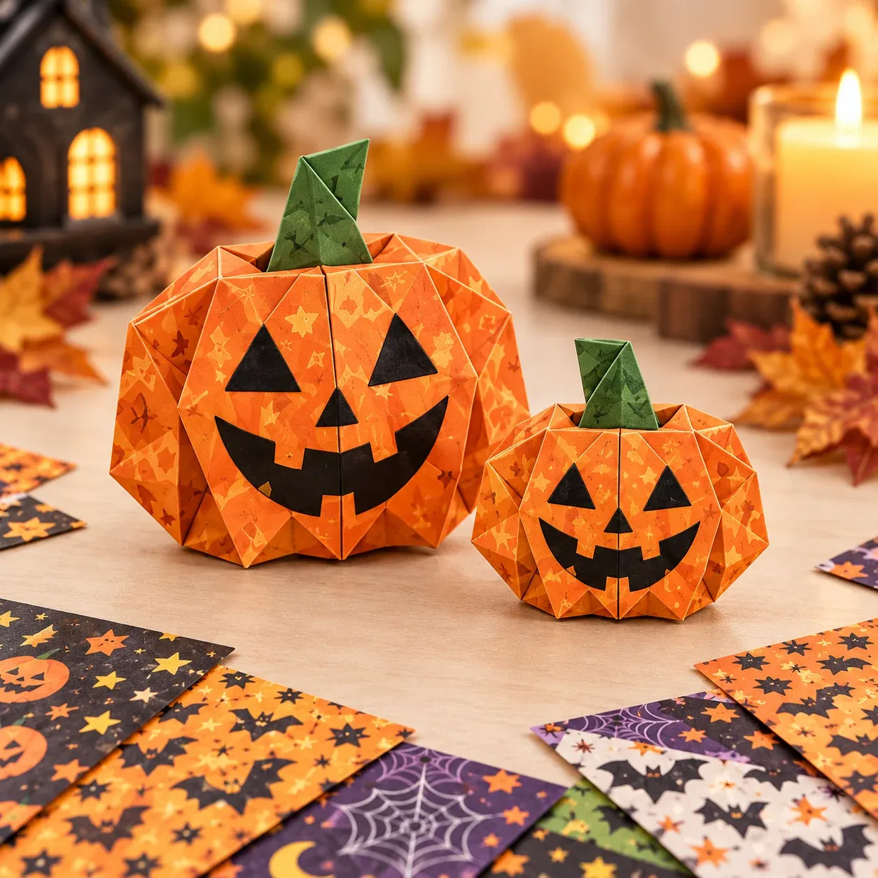 Finished Halloween pumpkin paper crafts