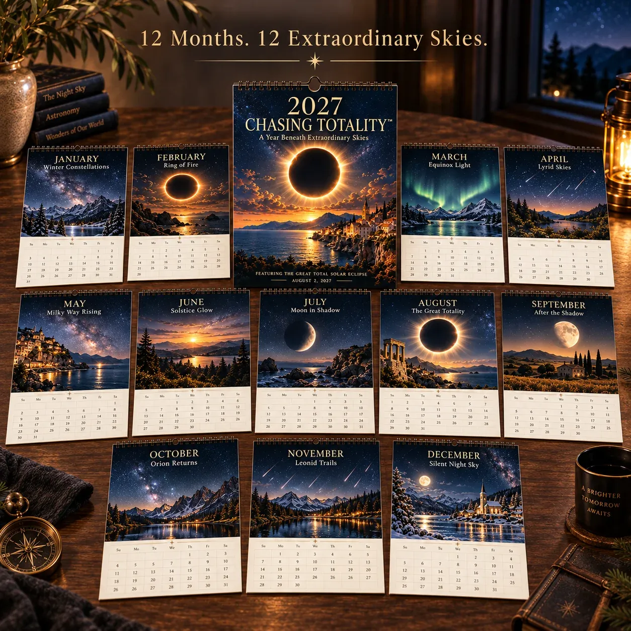 12 months of Chasing Totality 2027 calendar