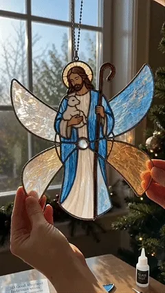Animated view of completed Christian iridescent ornaments