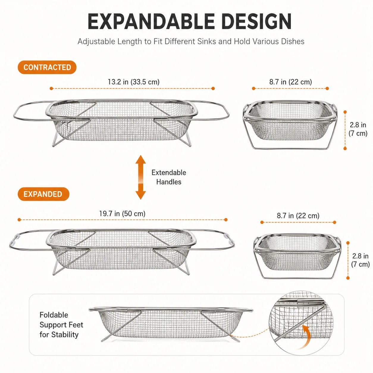 Expandable over sink strainer dimensions