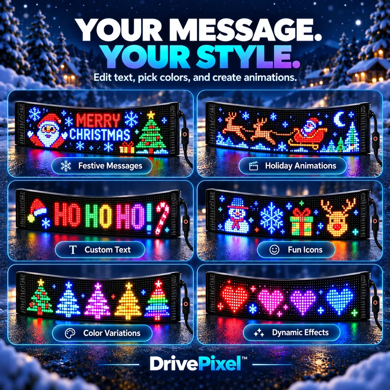 DrivePixel custom messages colors and animations