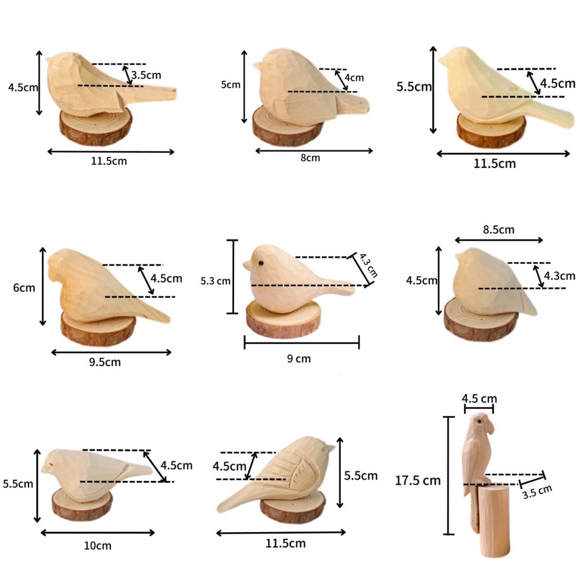 Wooden bird kit size guide
