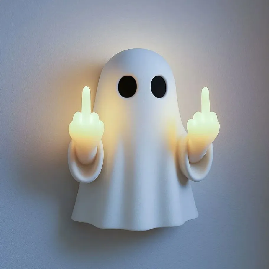 Front view of the white resin double middle-finger ghost wall light