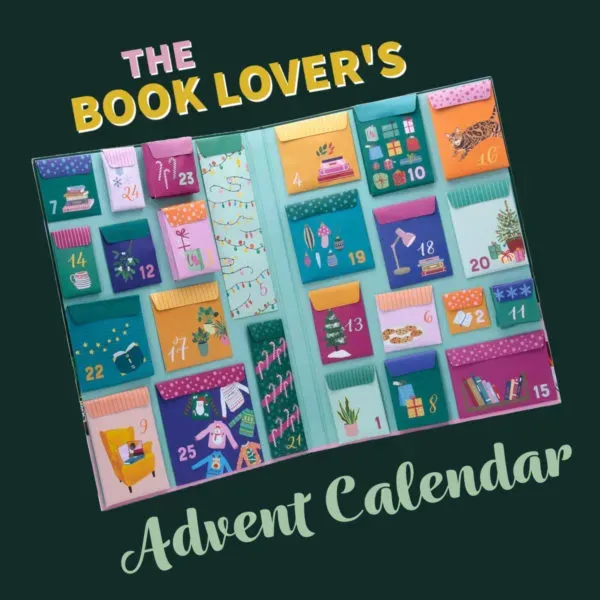Book Lovers Advent Calendar displayed against a deep green background