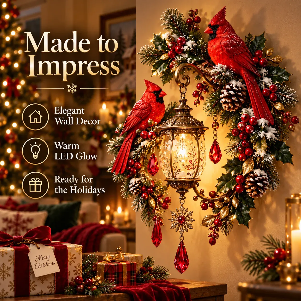 Cardinal Christmas Lantern Wall Decor