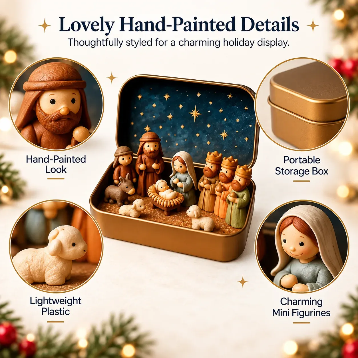 Mini Nativity pieces stored inside the compact case
