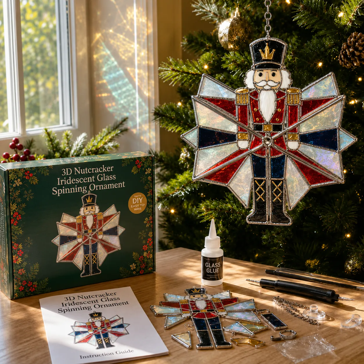 Christmas Nutcracker iridescent glass spinning ornament kit
