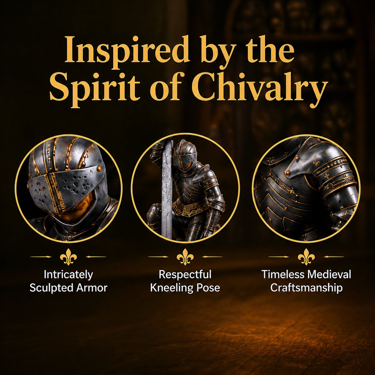 Kneeling medieval knight lamp inspired by chivalry and honor