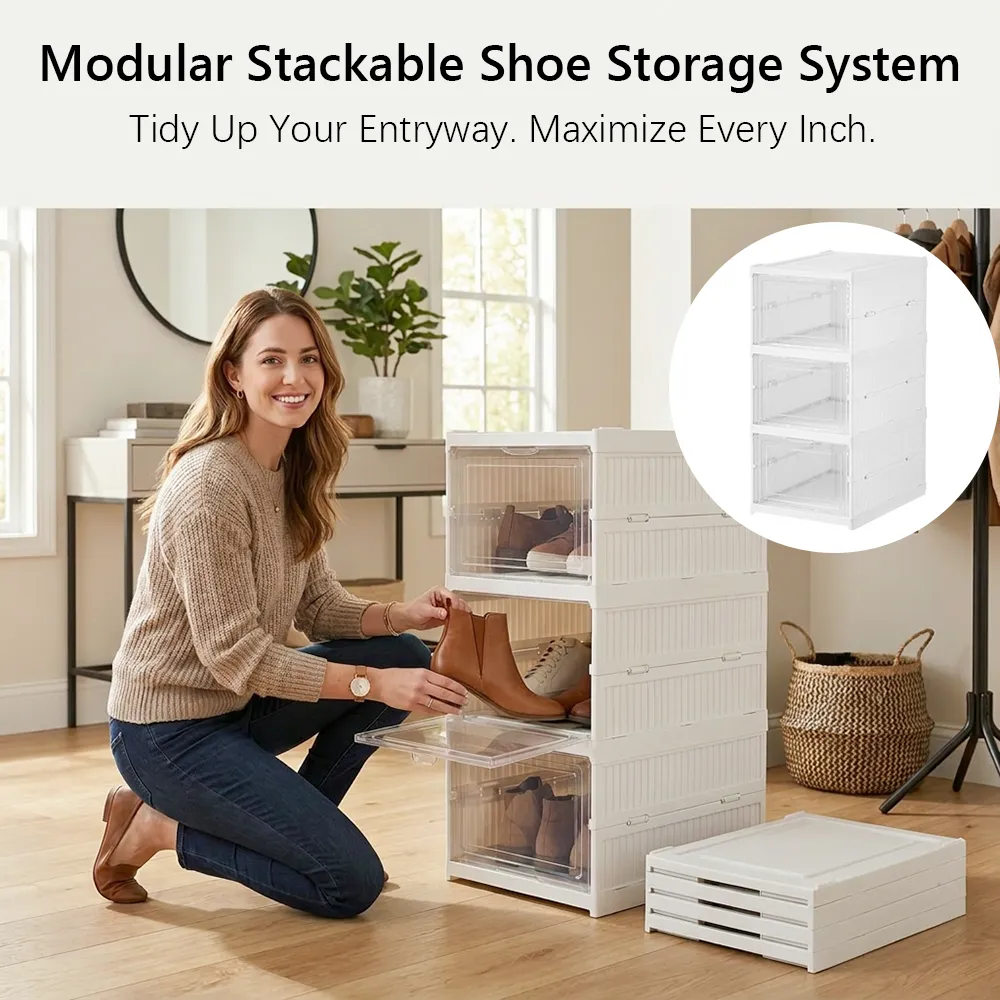 👟 Modular Stackable Shoe Storage System – Foldable & Space Saving