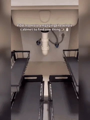 Demonstration of the under-sink organizer pulling forward