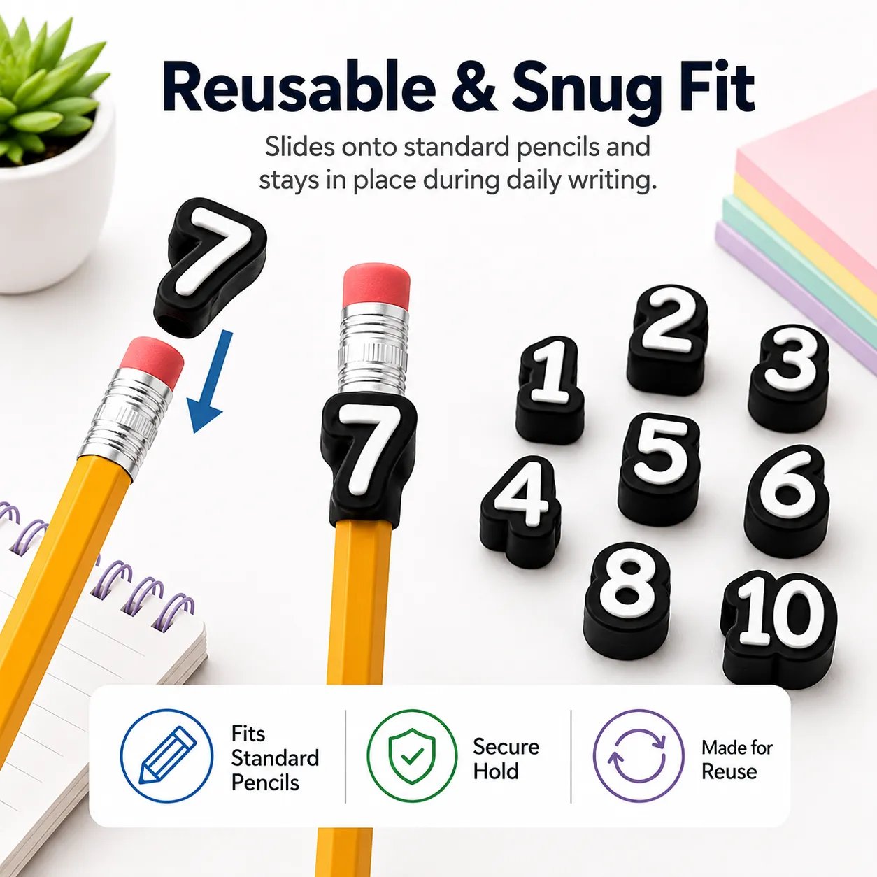 Colorful numbered pencil toppers