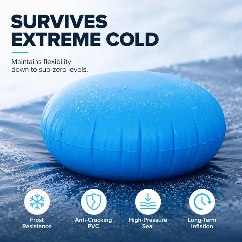 Inflatable winter pool air pillow in freezing weather