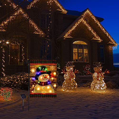 Merry Christmas Lighted Garden Flag, LED Christmas Snowman Flag, (12x18 Inch)