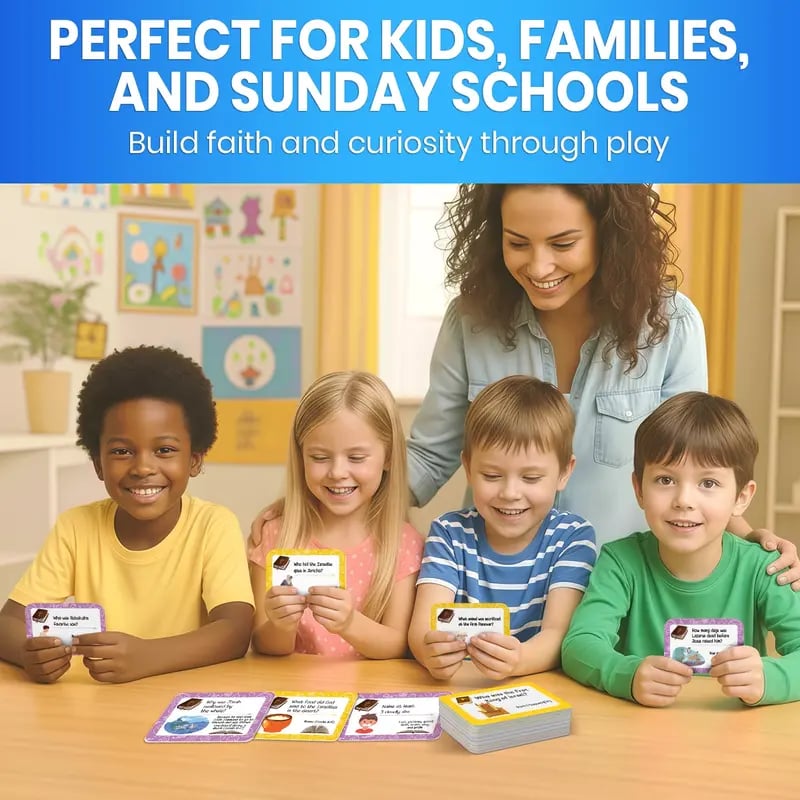 Bible trivia cards used for Sunday school homeschool and church group learning