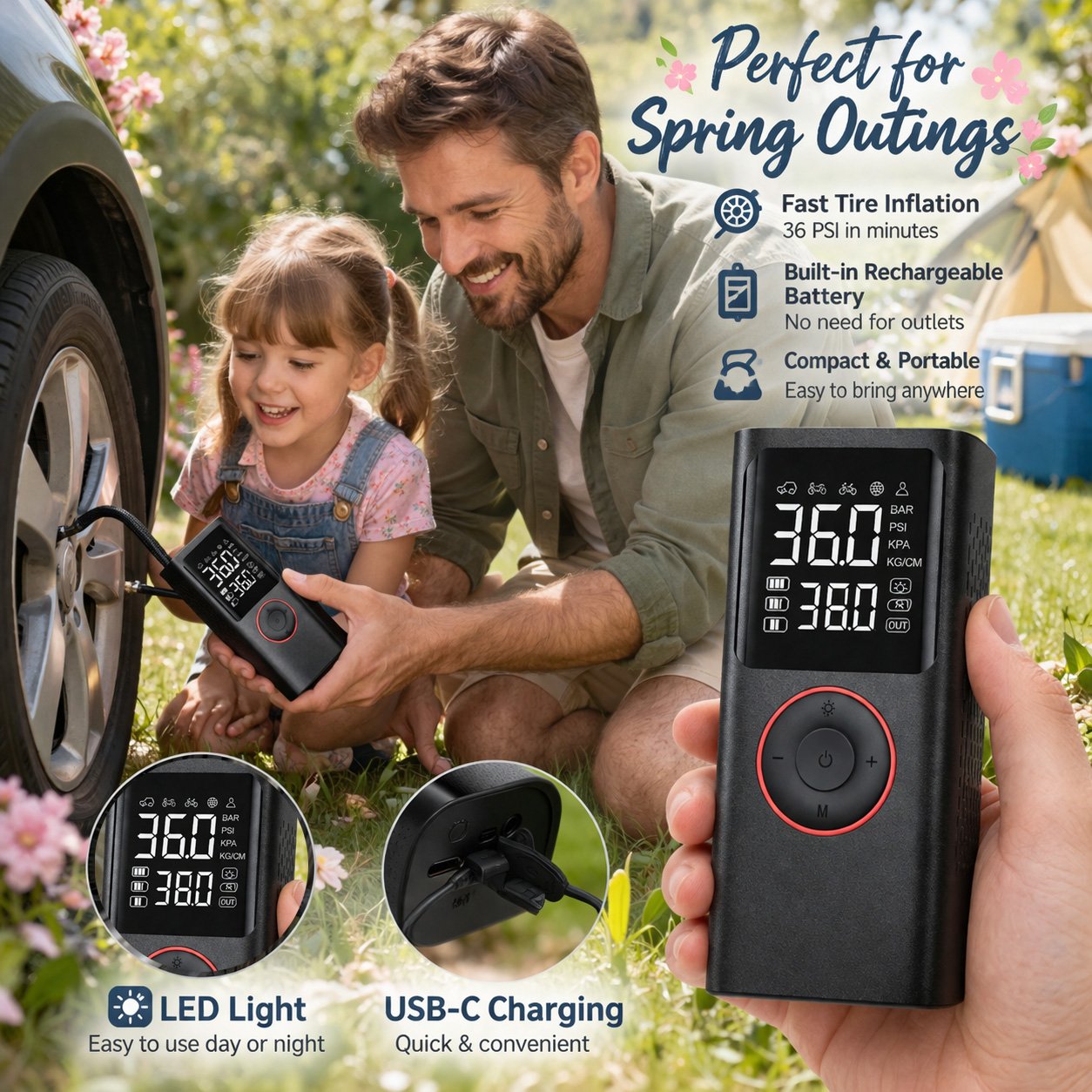 🚗 Powools Cordless Tire Inflator  🔥