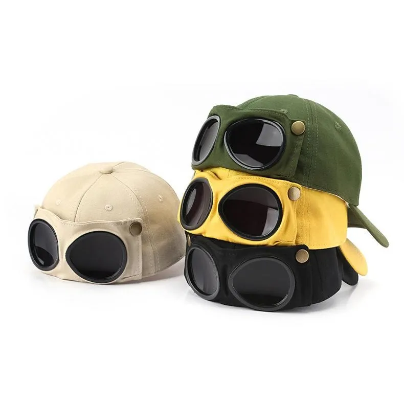 Aviator style baseball cap with glasses