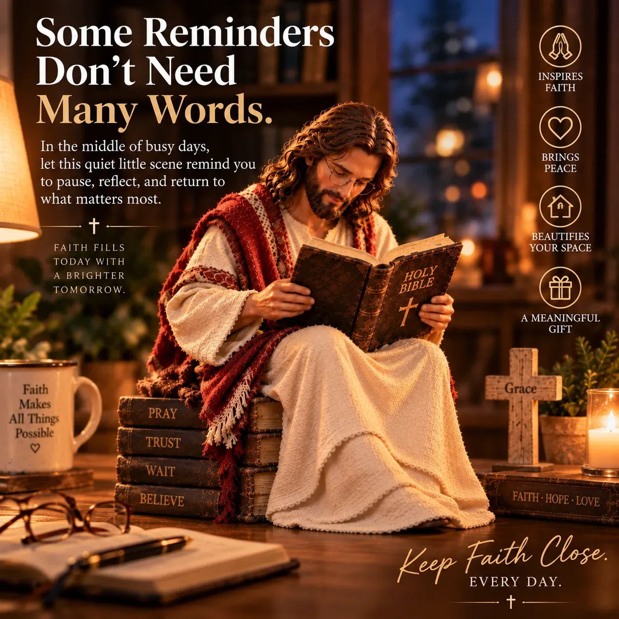 Jesus reading Bible peaceful evening decor
