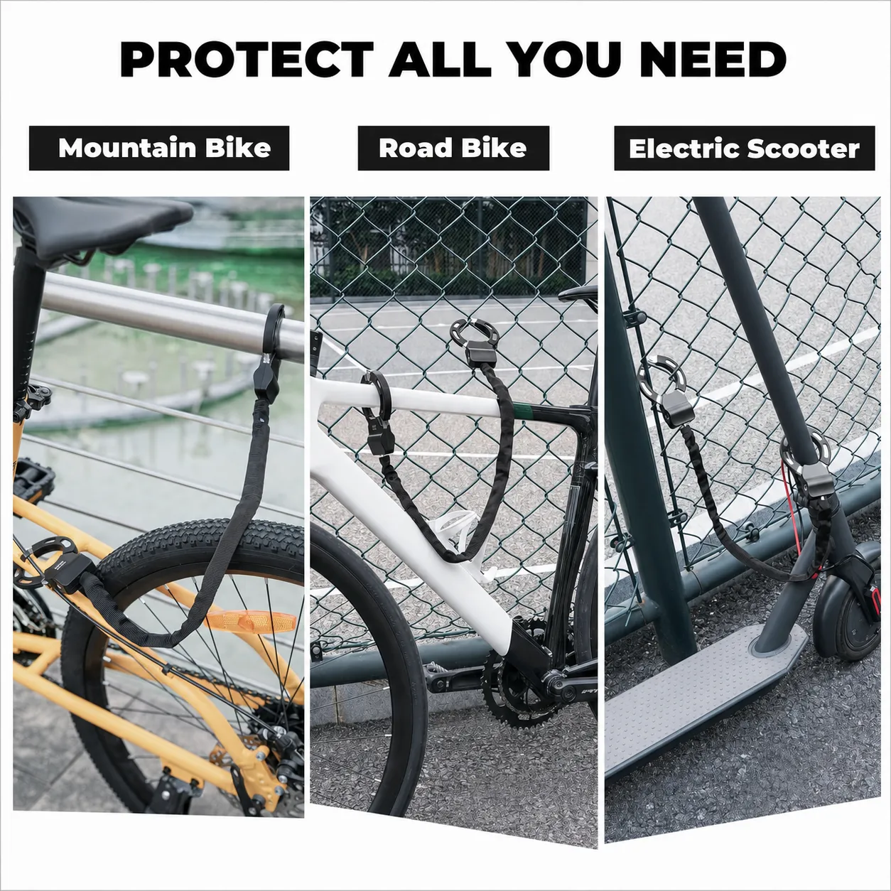 Bike scooter and helmet locking uses