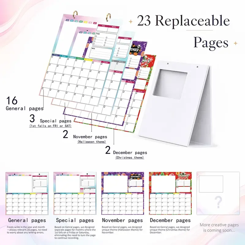23 replaceable pages for reusable desk calendar