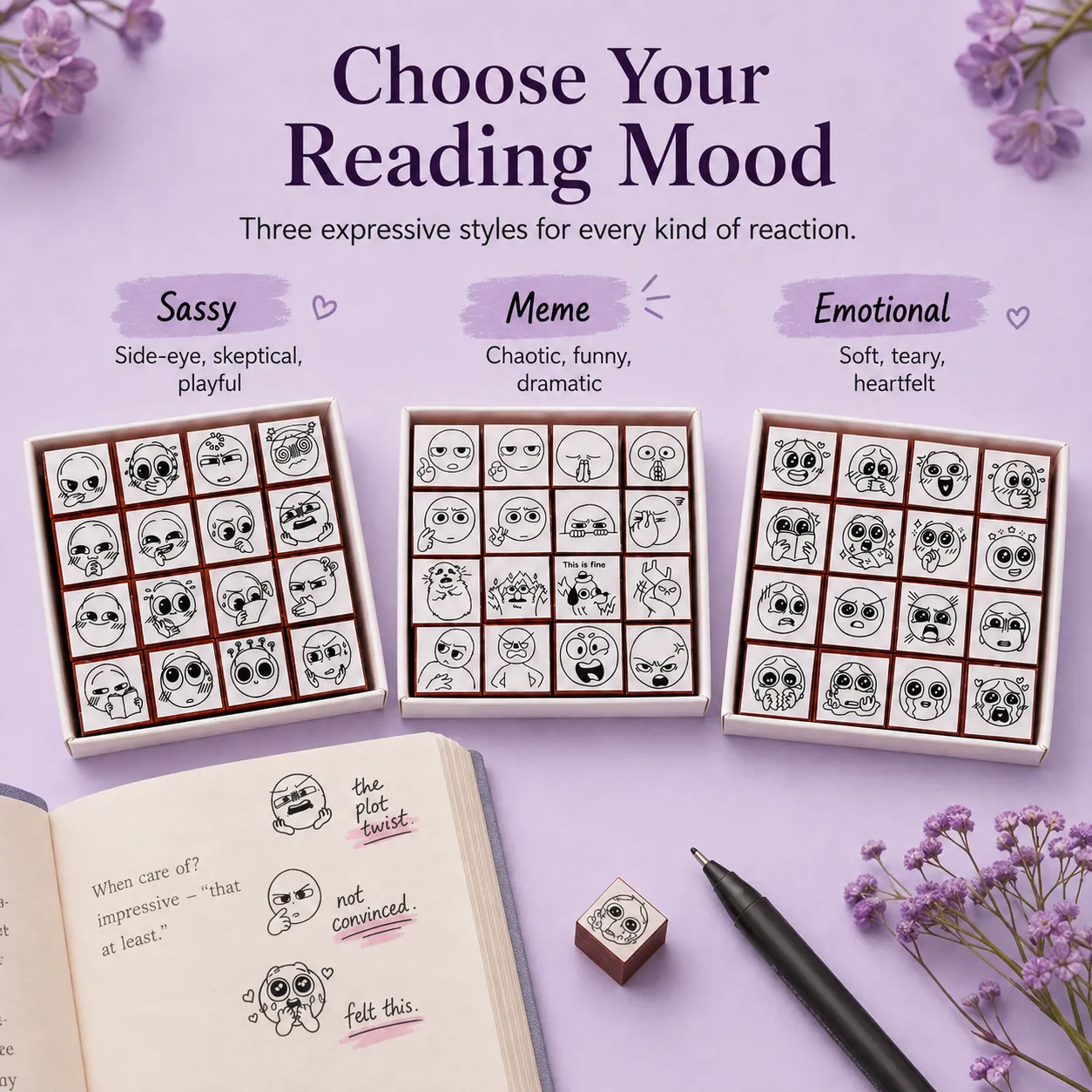 Reaction stamps for journals planners and notes