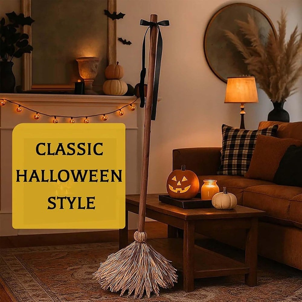 Classic Halloween animated witch broom