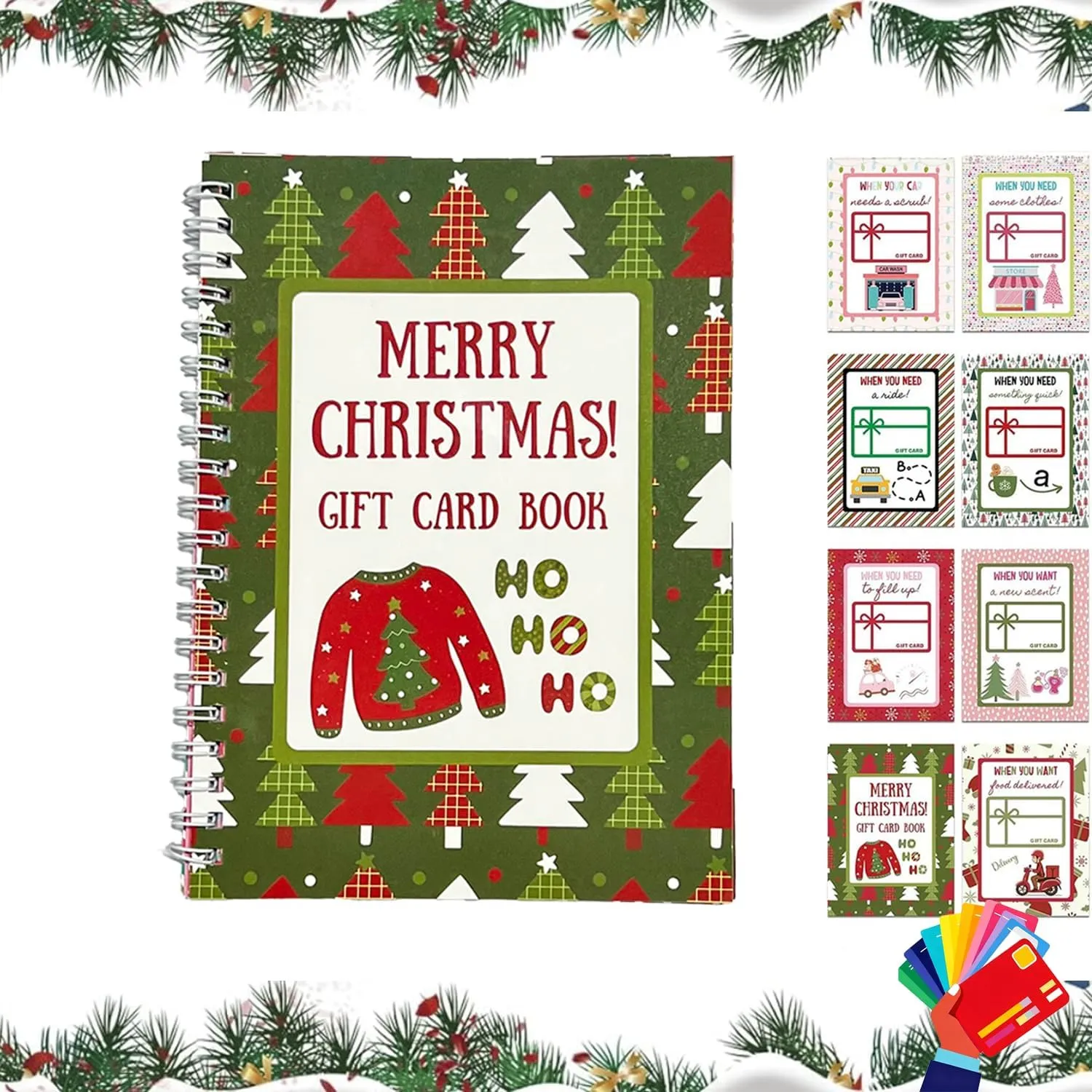 Christmas gift card book with a variety of themed page designs