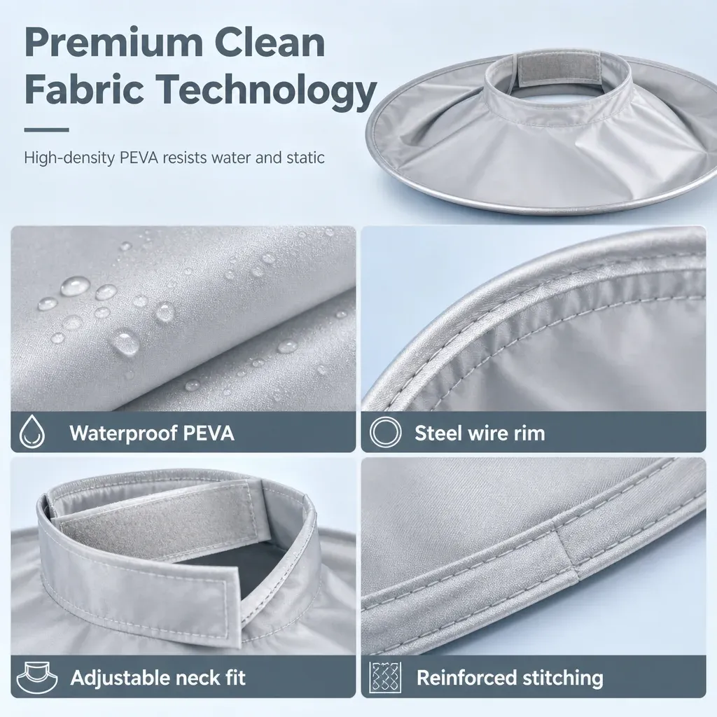 Waterproof non-cling fabric detail of the hair cape