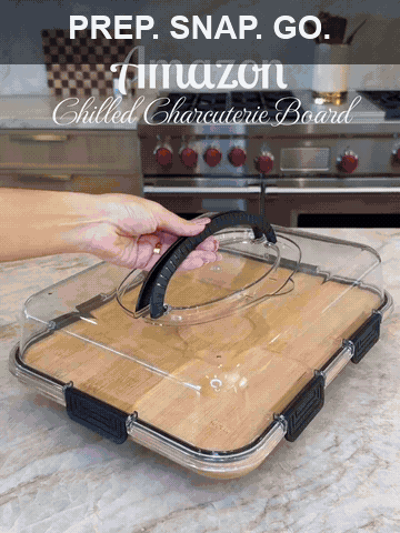 Portable charcuterie board being prepared, secured and carried