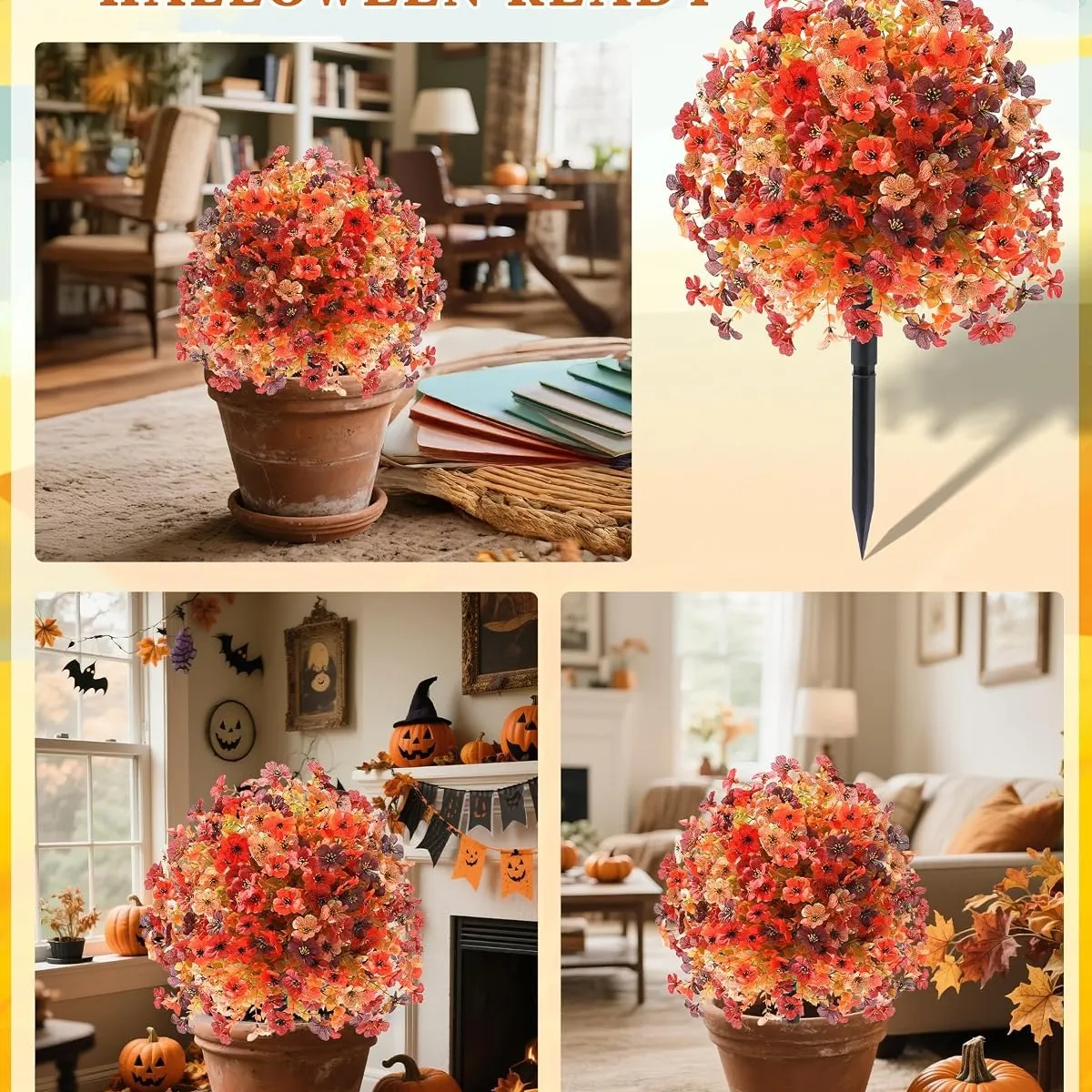 Artificial flower topiary styled in home planters