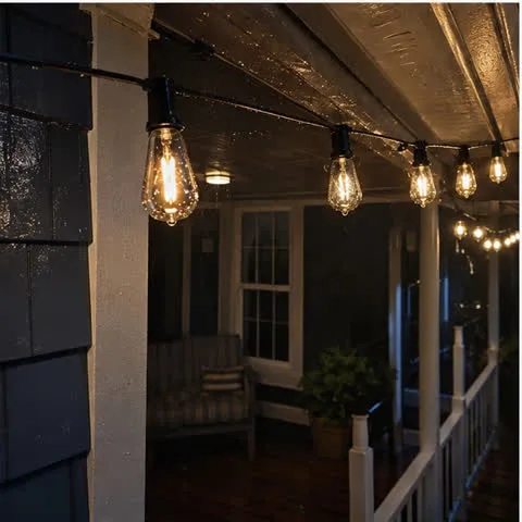 Outdoor string lights in a home setting