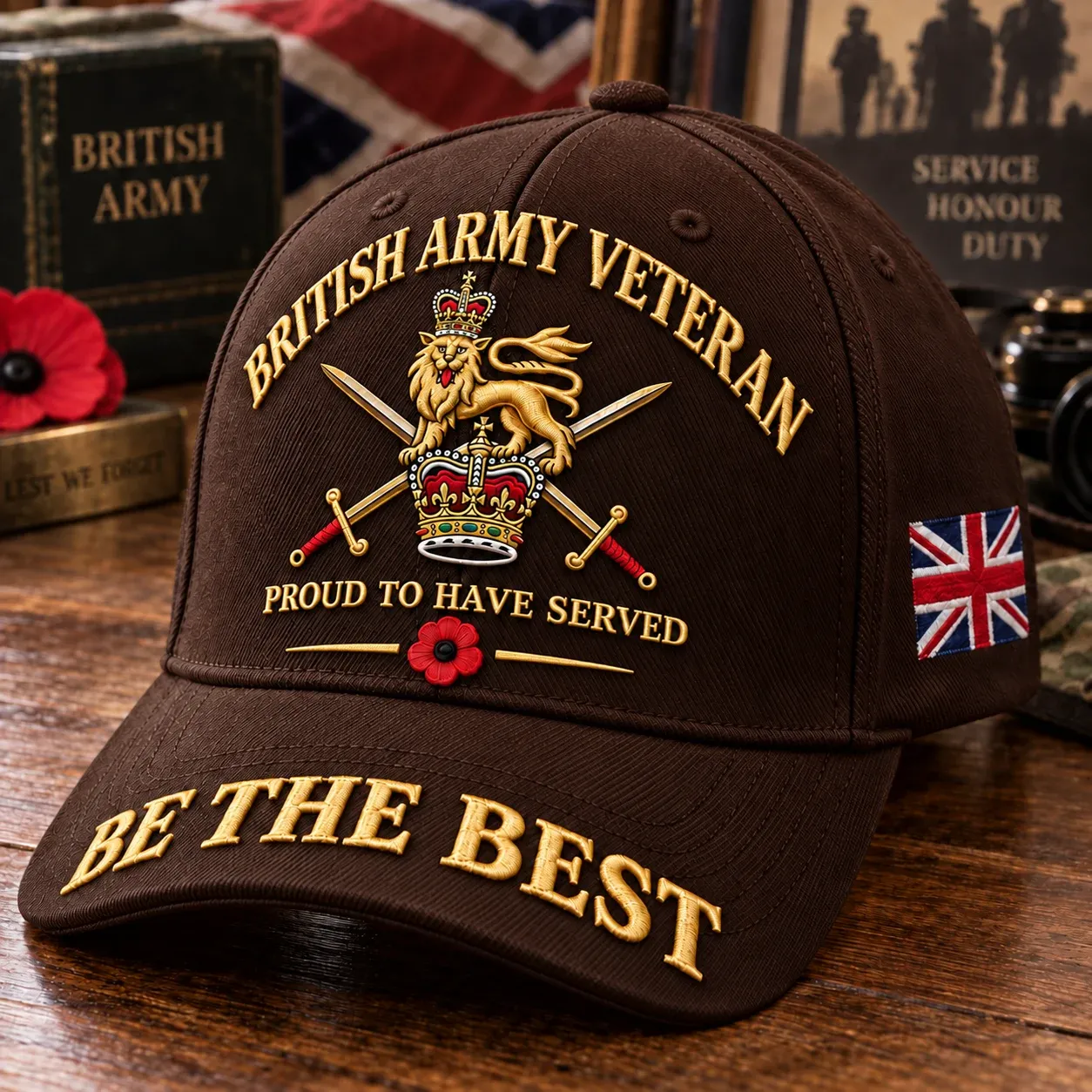 British Army Veteran cap in Dark Brown