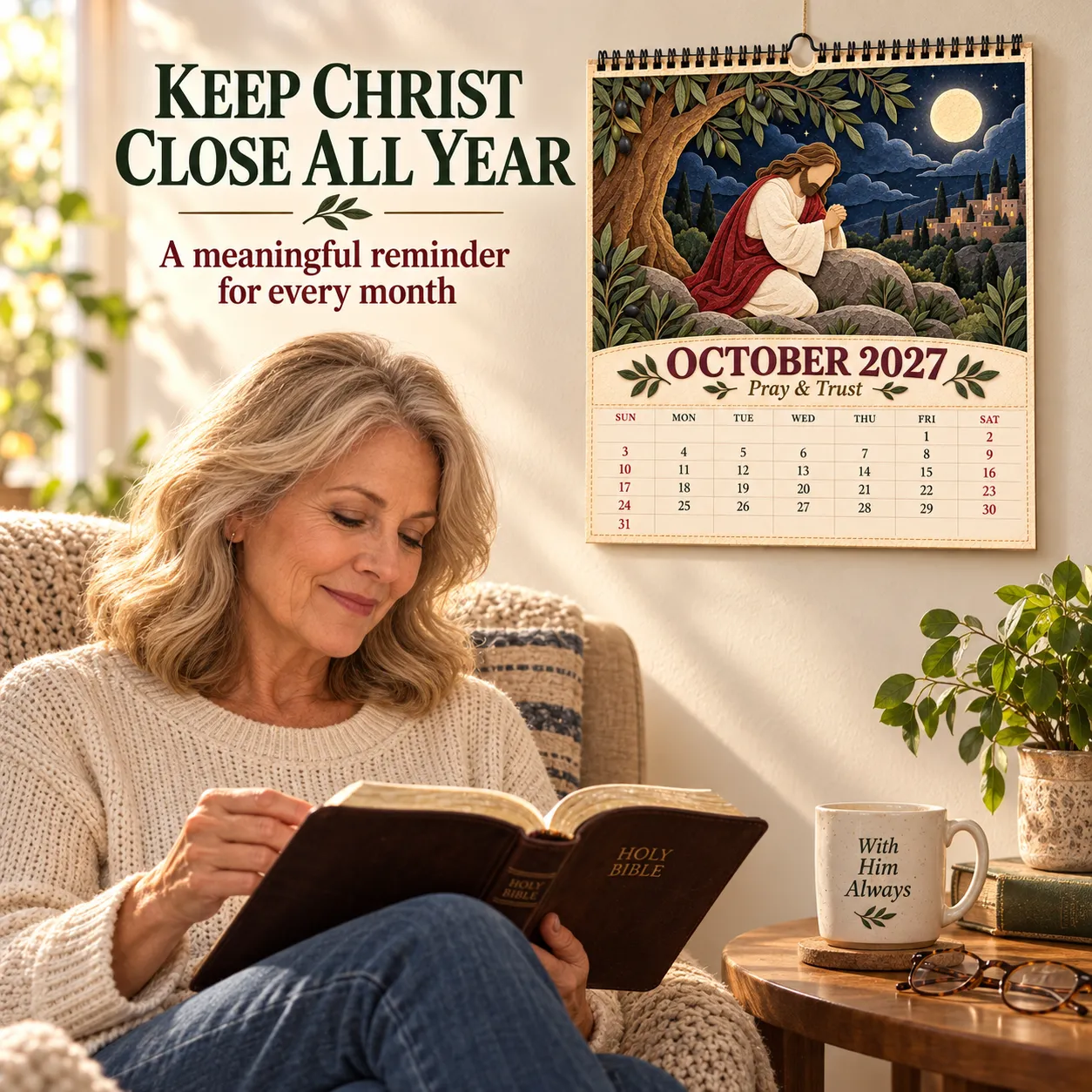 12 by 12 inch spiral-bound A Year With Jesus wall calendar