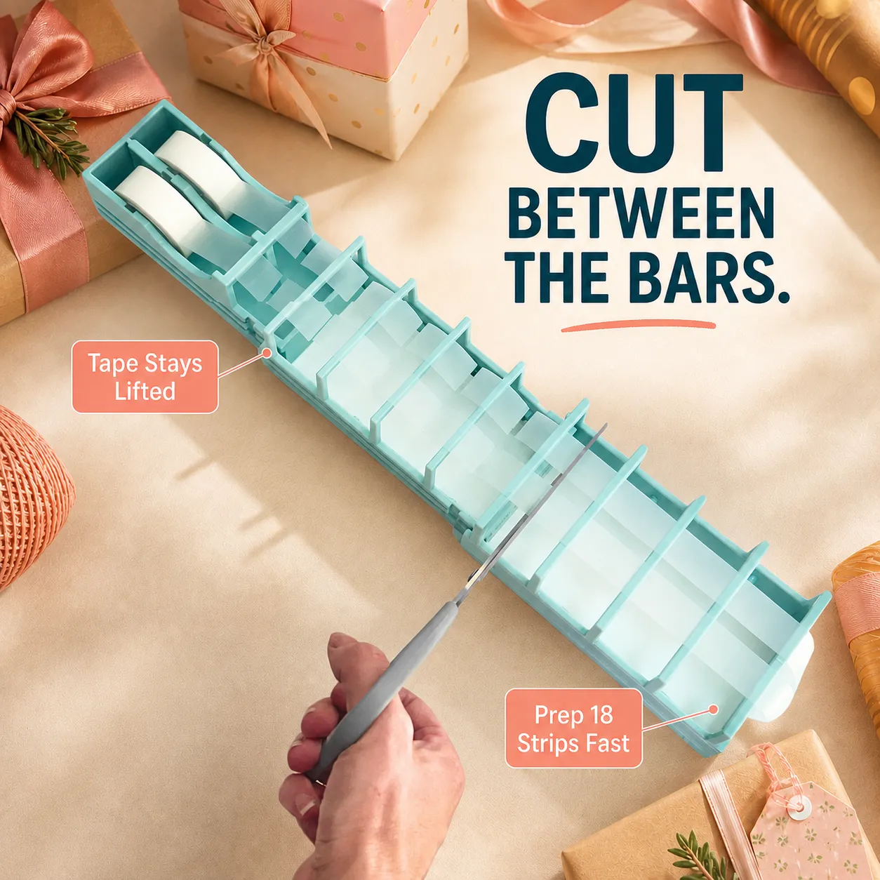 Tape strips prepared quickly for gift wrapping