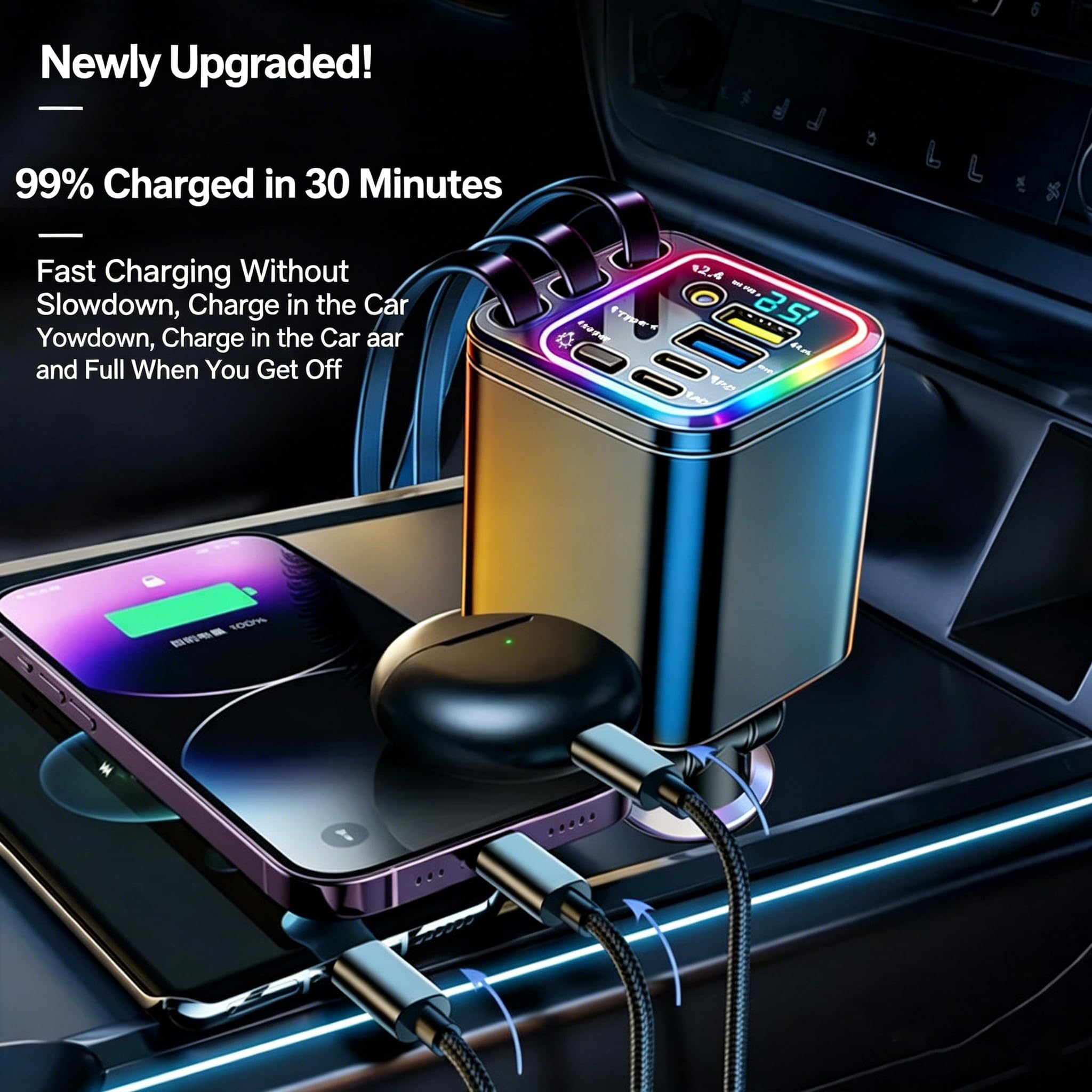 Charging multiple devices simultaneously in car console Charging multiple devices simultaneously in car console