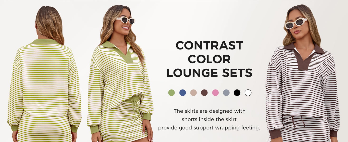 Fisoew Womens Striped 2 Piece Outfits