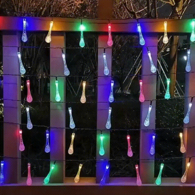 💧 Solar Waterproof Water Droplet String Lights (16.4FT, 20 LED, Warm White)