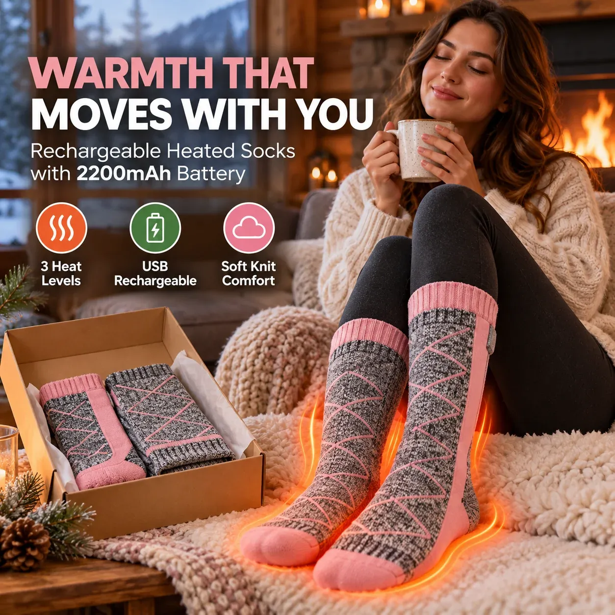 ThermoWarm heated socks with three heat levels and rechargeable power