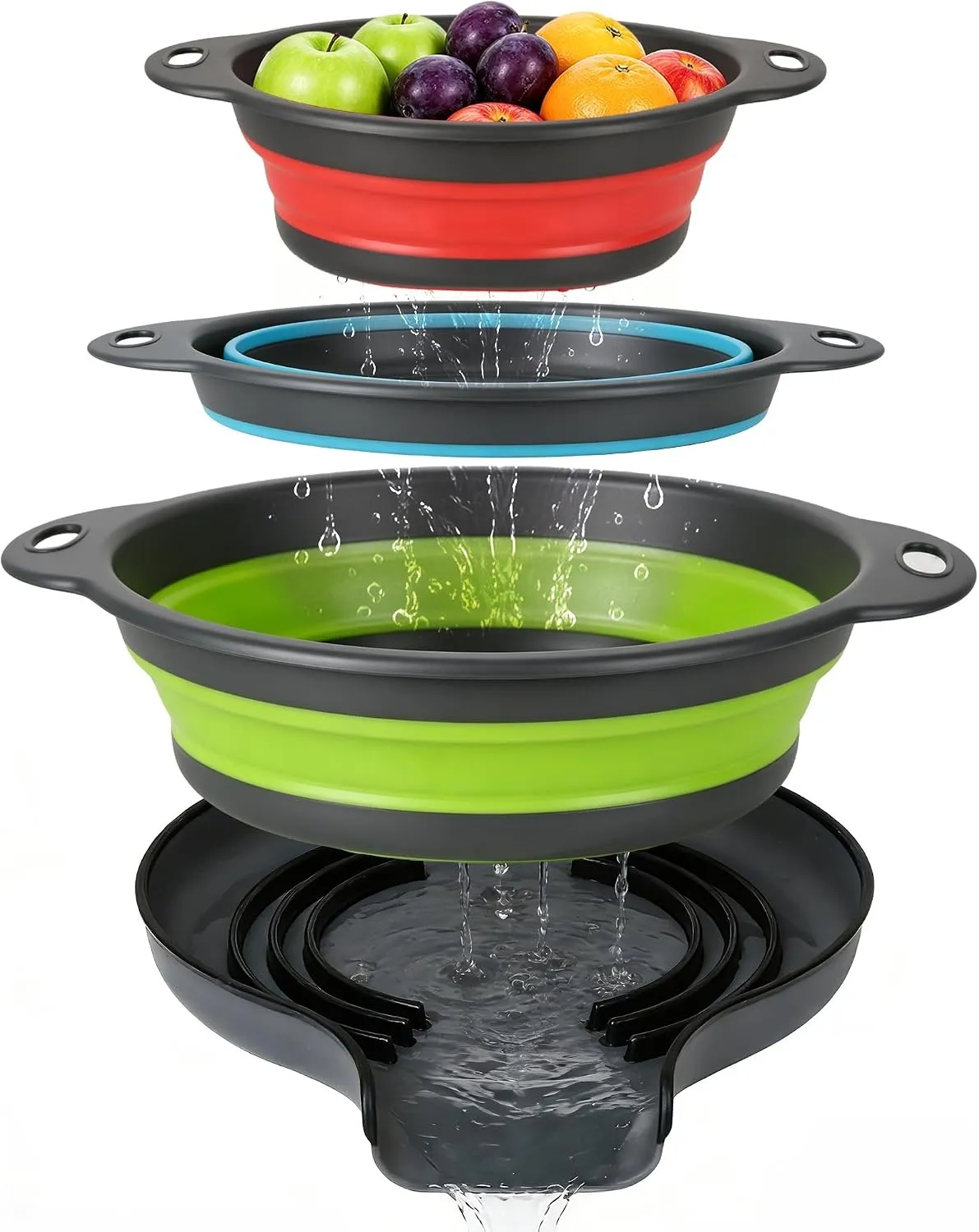 Complete colander set draining through the black base