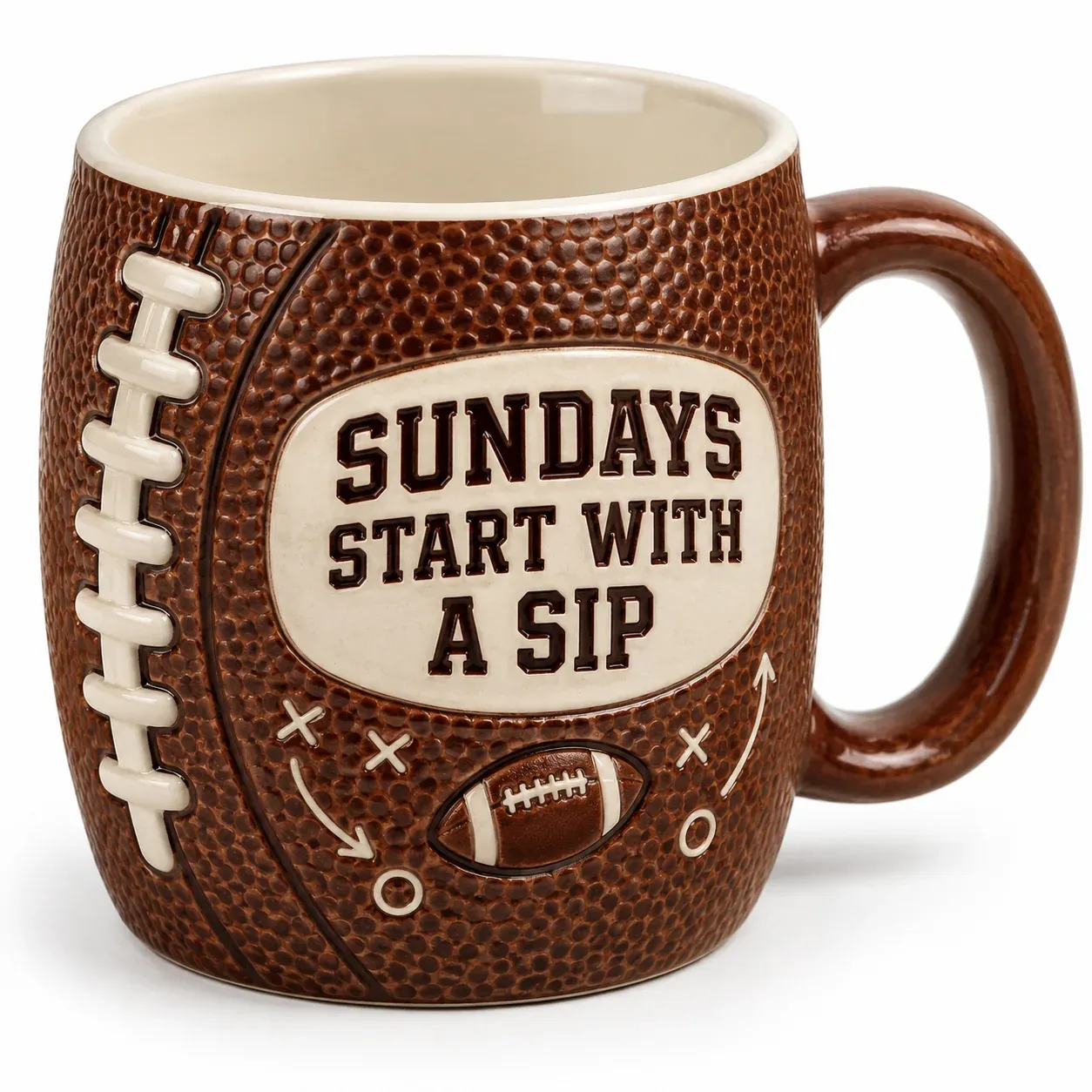 Sundays Start with a Sip football ceramic mug with route arrows