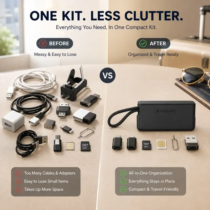 Compact multifunction travel tech kit