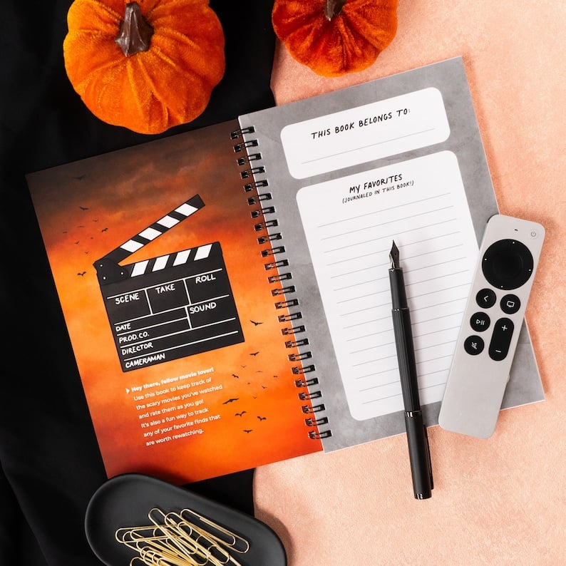 Horror Movie Logbook, Scary Movie Lover Handmade Gifts, Gift for Boyfriend Girlfriend, Hand-drawn Art, Movie Tracker Review Journal 5.5x8.5 image 5