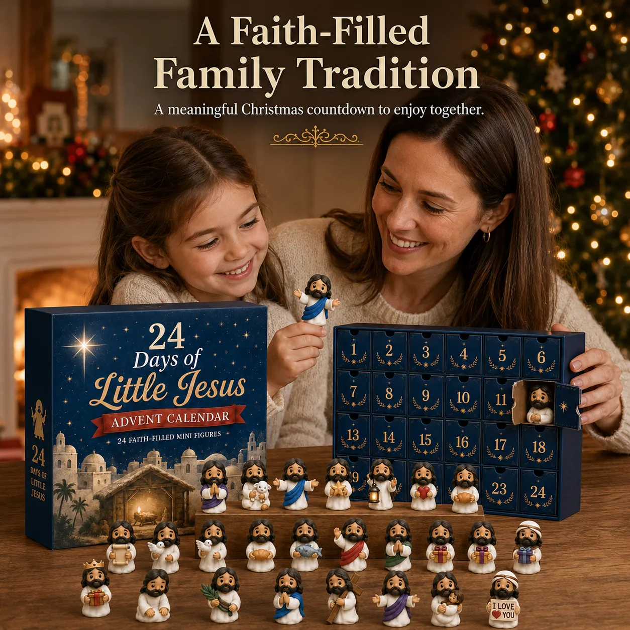 Little Jesus Advent Calendar being given as a Christmas gift