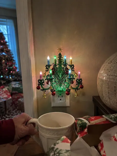 Festive plug-in night light in a family living room