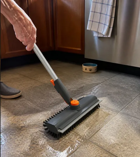 Floor brush cleaning kitchen grout